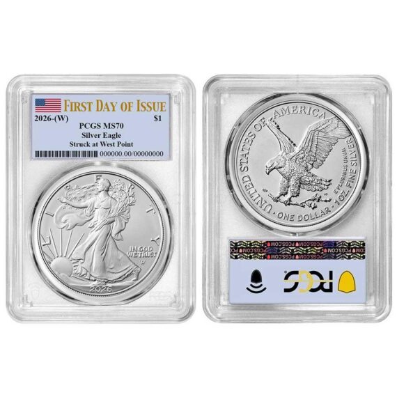 2026 (W) $1 American Silver Eagle PCGS MS70 FDOI Flag Label